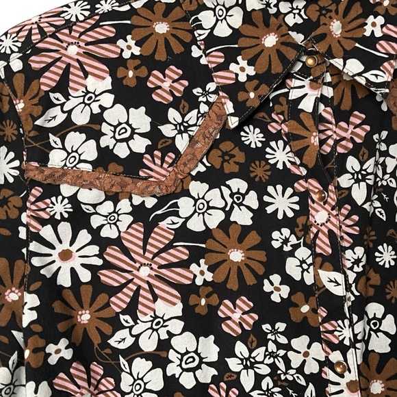 COWGIRL UP 100% Cotton Floral Western Shirt w/ Brown Lace Detail XL - Picture 9 of 13